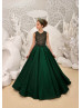 Two Pieces Beaded Dark Green Lace Satin Floor Length Flower Girl Dress